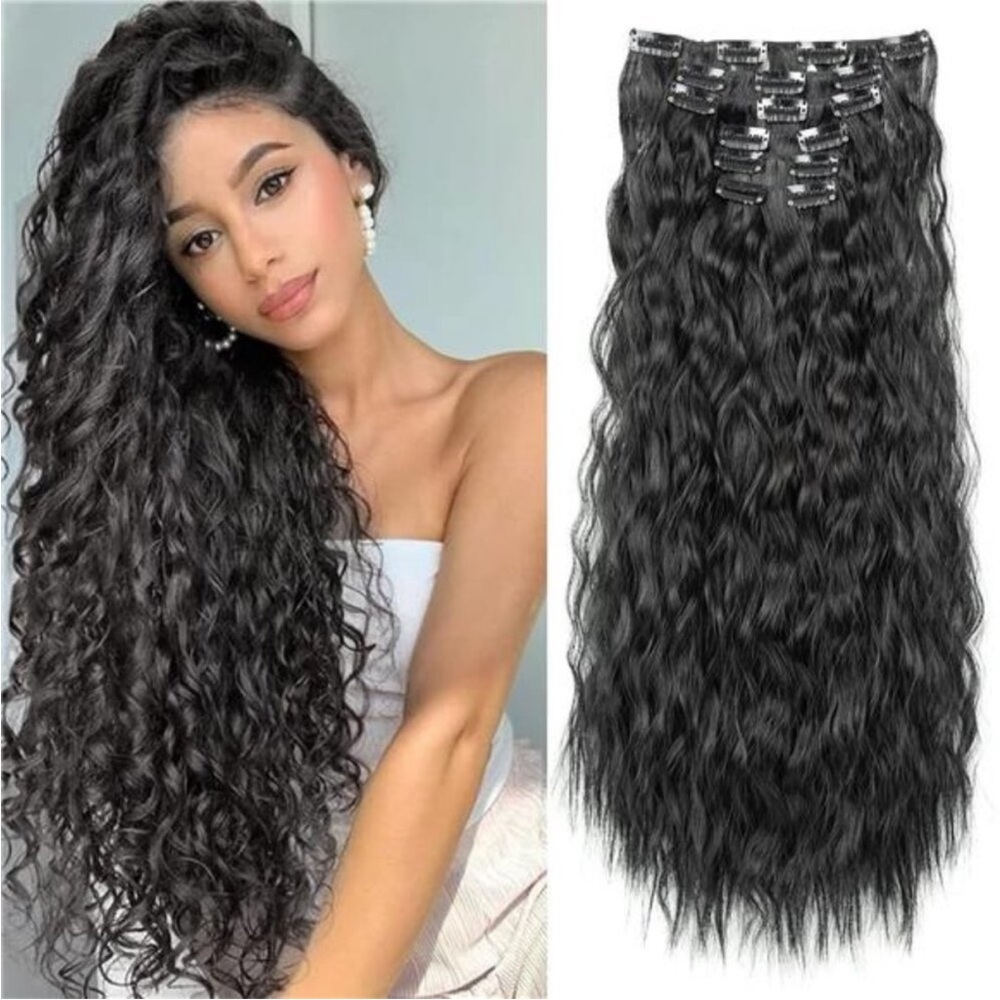 6PCS Clip In Hair Extensions, 24" Black